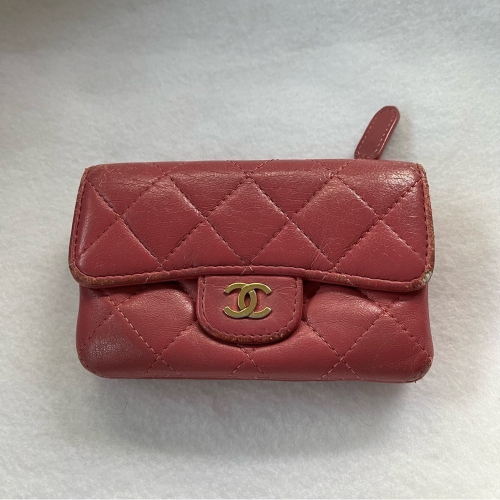 CHANEL Pink Flap Lambskin Leather Snap Card Holder Double Pocket Zip GHW - Picture 2 of 16